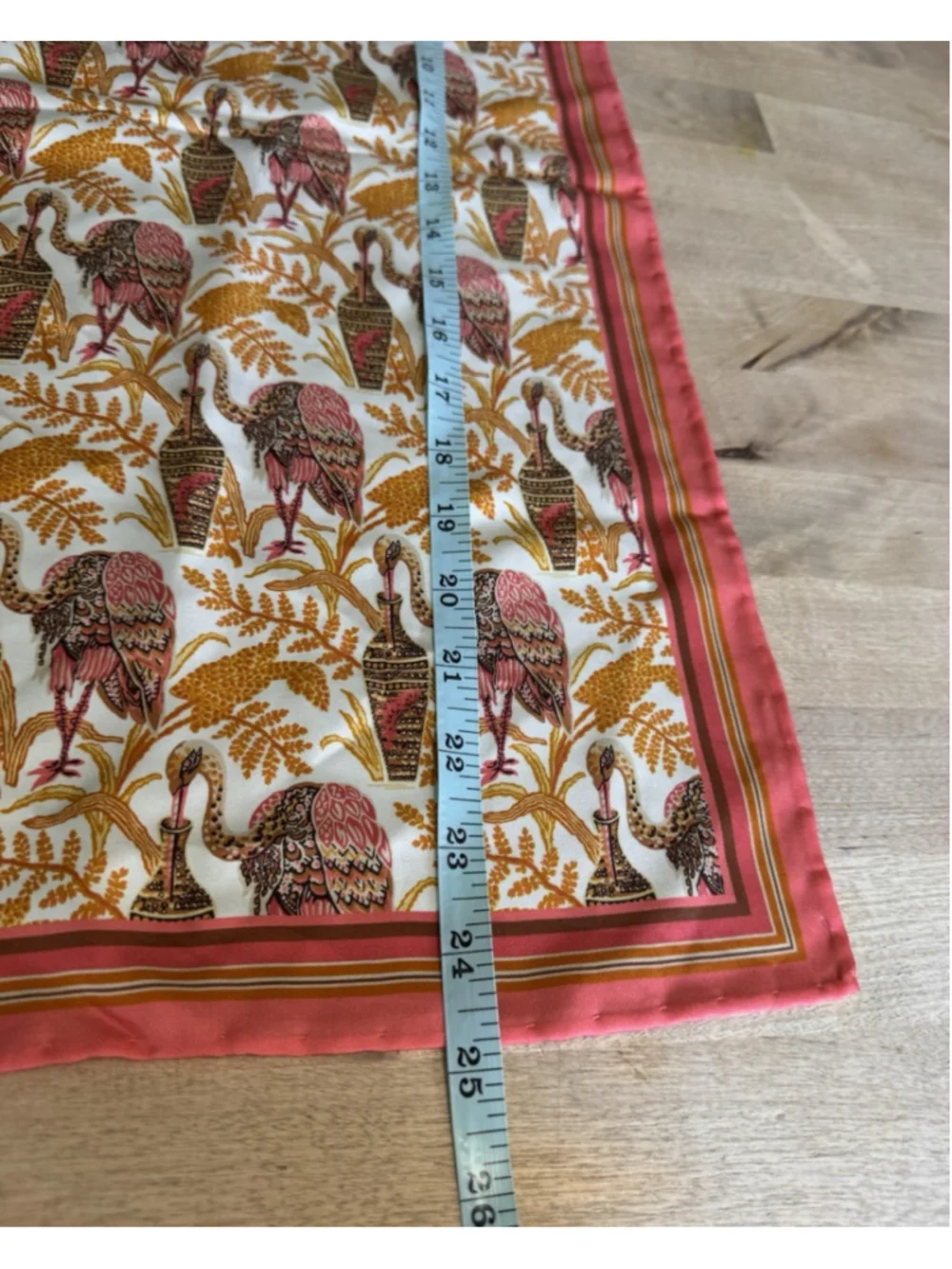 J.McLaughlin Silk Rare Bird Square Scarf Hand rolled Pink Yellow